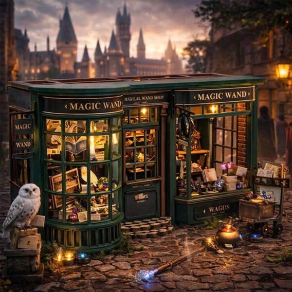 Habarri-Puppenhaus-Miniatur mit LED-Licht und Holzelementen