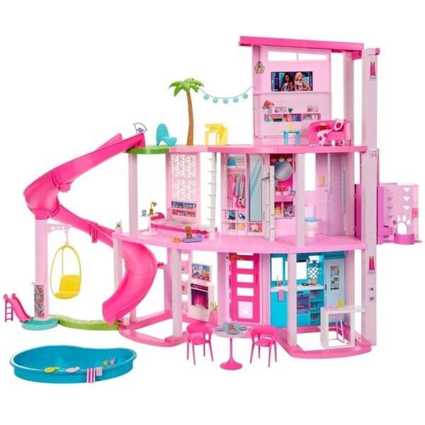 Barbie Dreamhouse Traumhaus: großes Puppenhaus mit 3 Etagen, Geräuschen und 75 Zubehörteilen