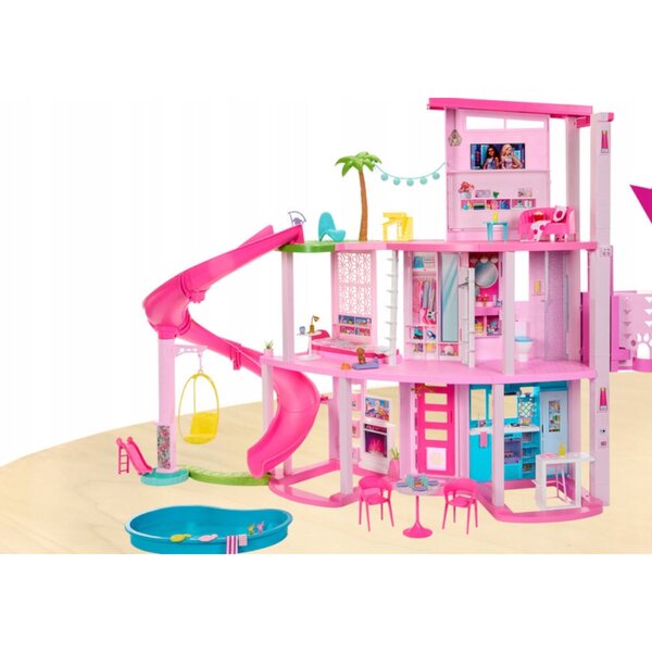 Barbie Dreamhouse Traumhaus: großes Puppenhaus mit 3 Etagen, Geräuschen und 75 Zubehörteilen