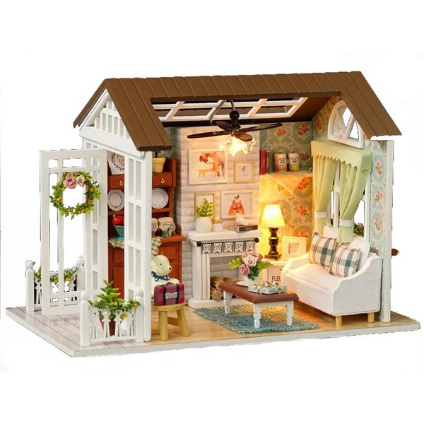 Doll House In Legno Salotto DIY con LED 20,6 cm per Bambini e Adulti