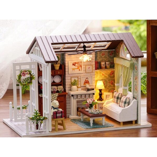 Doll House In Legno Salotto DIY con LED 20,6 cm per Bambini e Adulti