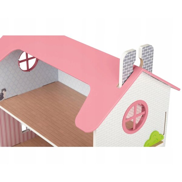 Dollhouse in legno Pink Cottage con arredi e 2 bambole, gioco creativo 3+