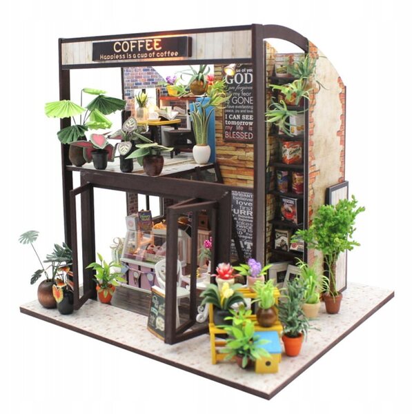 Miniaturowy Domek Kawa o Poranku Kawiarnia Czytelnia Lifestyle