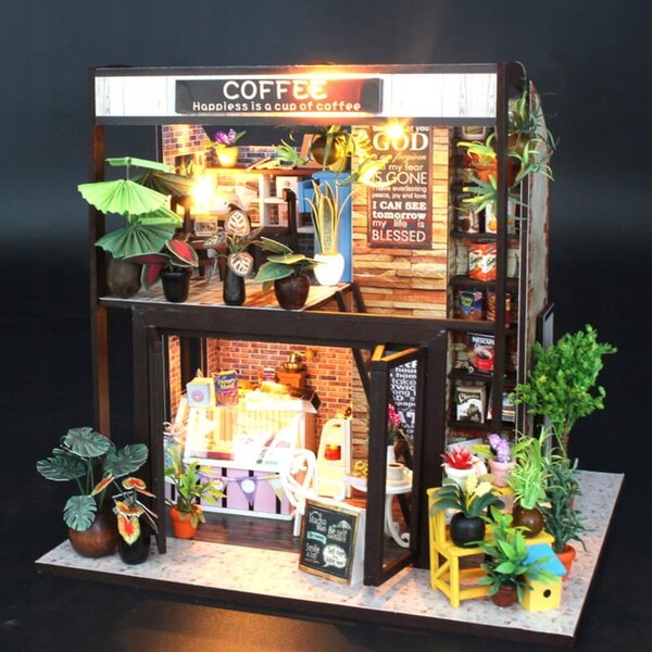 Miniaturowy Domek Kawa o Poranku Kawiarnia Czytelnia Lifestyle