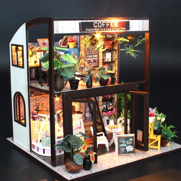 Miniaturowy Domek Kawa o Poranku Kawiarnia Czytelnia Lifestyle