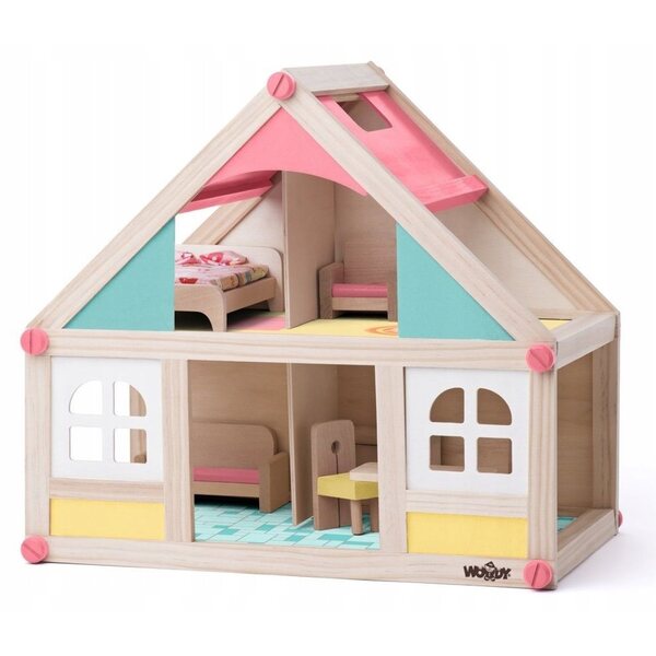 Dollhouse in legno Woodyland Brygida con mobili, pastello, 39,5x26,5x36 cm