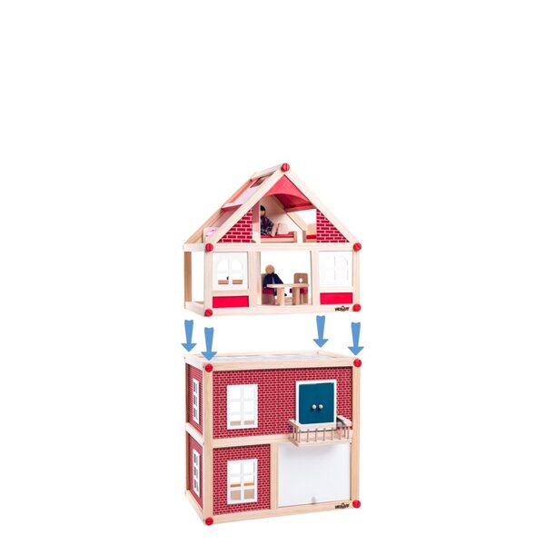 Dollhouse in legno Woodyland Brygida con mobili, pastello, 39,5x26,5x36 cm