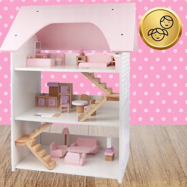3-stöckiges 66 cm großes Puppenhaus aus Holz mit Möbeln, kreatives Spiel für Kinder