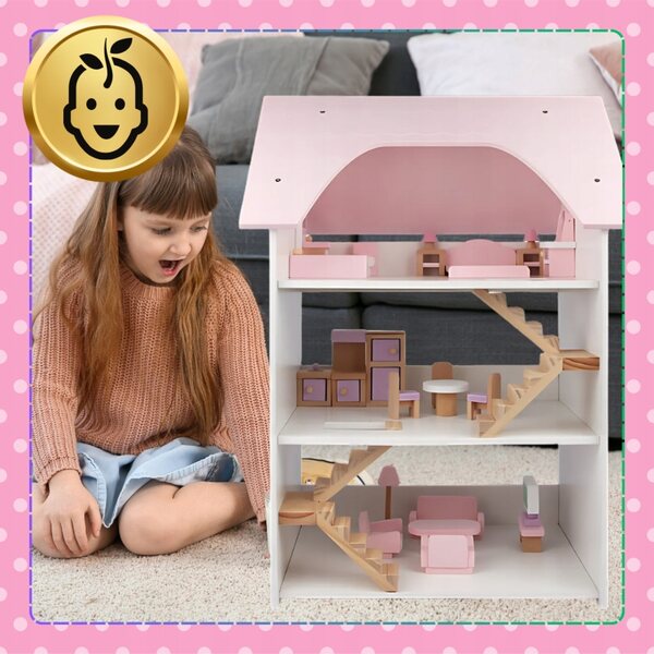 3-stöckiges 66 cm großes Puppenhaus aus Holz mit Möbeln, kreatives Spiel für Kinder