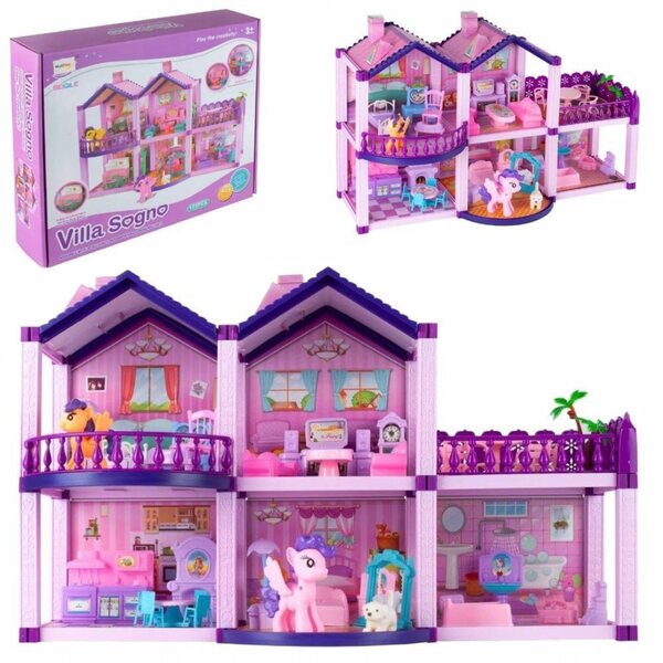 Casa delle bambole Woopie rosa XL con mobili e accessori per bambini 3+
