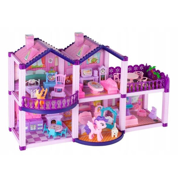 Casa delle bambole Woopie rosa XL con mobili e accessori per bambini 3+