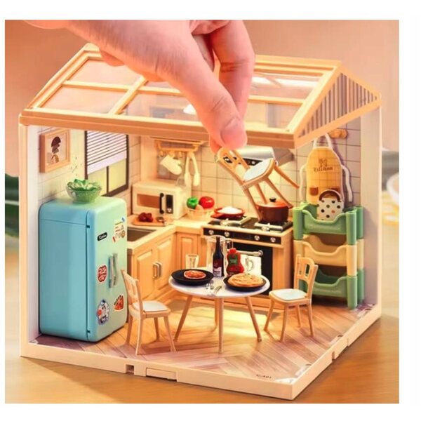Miniatur-DIY-Spielküche mit LED-Lichtern und 125 Elementen für Kinder ab 6 Jahren