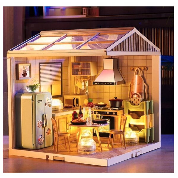 Miniatur-DIY-Spielküche mit LED-Lichtern und 125 Elementen für Kinder ab 6 Jahren