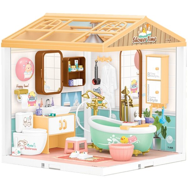 3D-Badezimmer-Miniatur mit LED-Leuchten, 105-teiliges Set zum kreativen Bauen