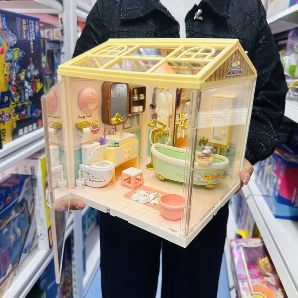 3D-Badezimmer-Miniatur mit LED-Leuchten, 105-teiliges Set zum kreativen Bauen