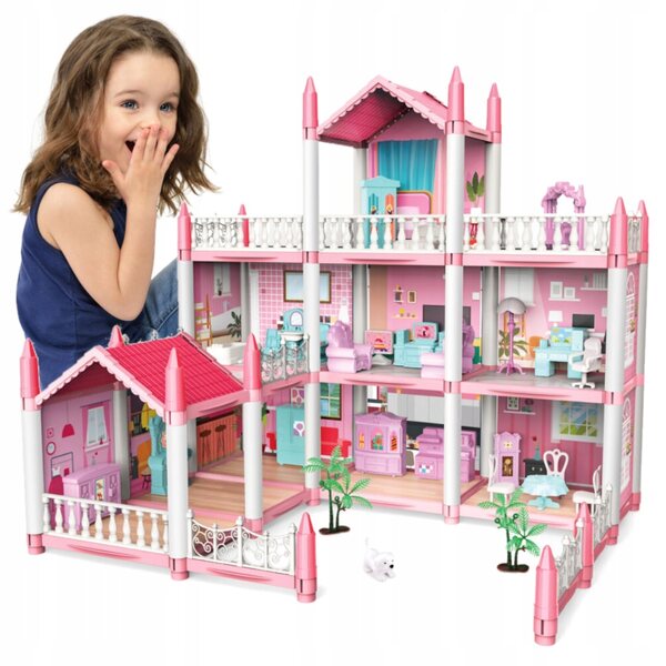 Grande Casa delle Bambole con Mobili, Terrazza, Giardino e Cane, Gioco Creativo
