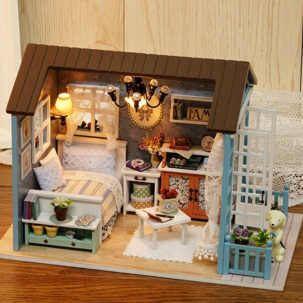 DIY Puppenhaus aus Holz mit LED – Miniatur-Set für Kinder ab 7 Jahren