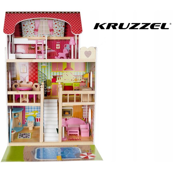 Kruzzel 11251: Casa delle Bambole in Legno XXL con LED e Piscina Inclusa