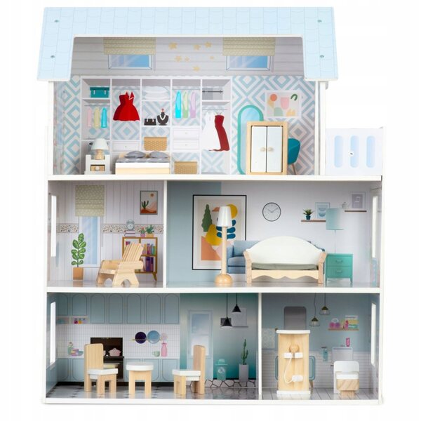 Grande casetta in legno per bambole a 3 piani RicoKids 70 cm - gioco creativo 3+