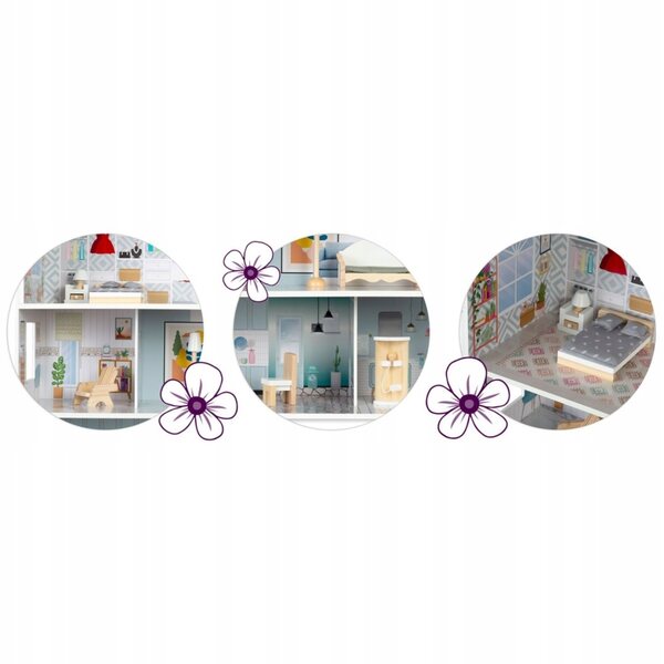 Grande casetta in legno per bambole a 3 piani RicoKids 70 cm - gioco creativo 3+