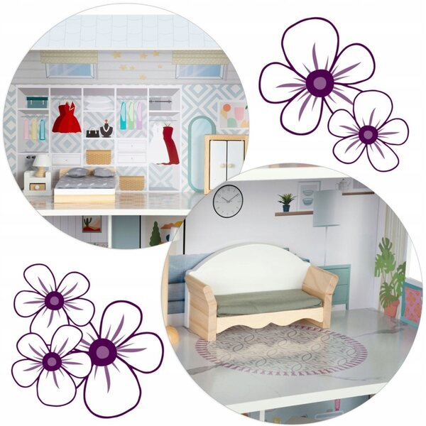 Grande casetta in legno per bambole a 3 piani RicoKids 70 cm - gioco creativo 3+