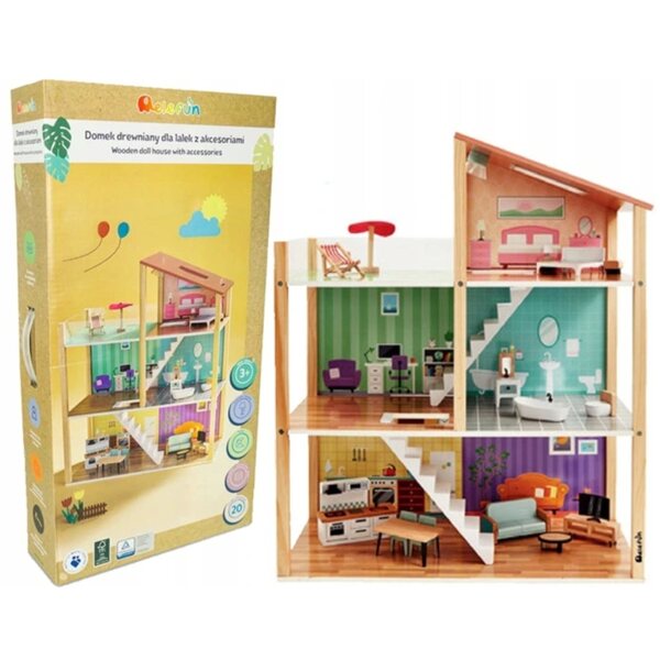 Dollhouse in legno con accessori Elefun 3+ - gioco creativo e educativo