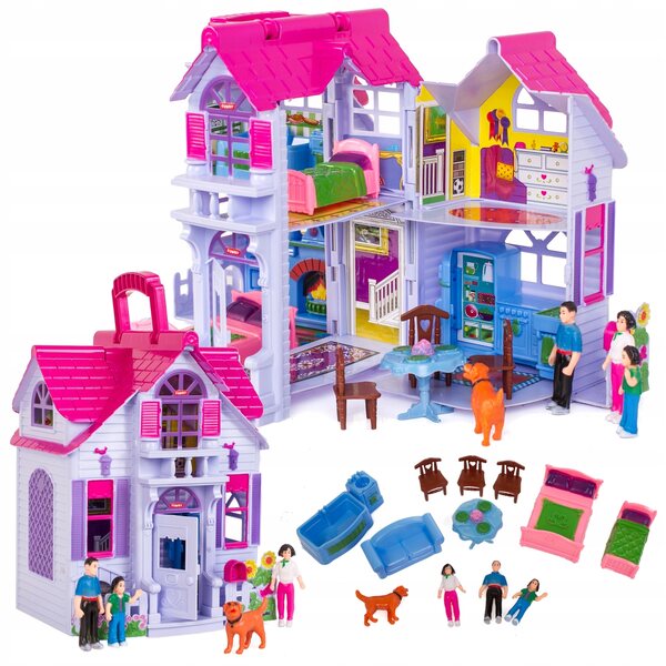 Doris DHF611 Puppenhaus – groß, faltbar mit Möbeln und Figuren 28 cm