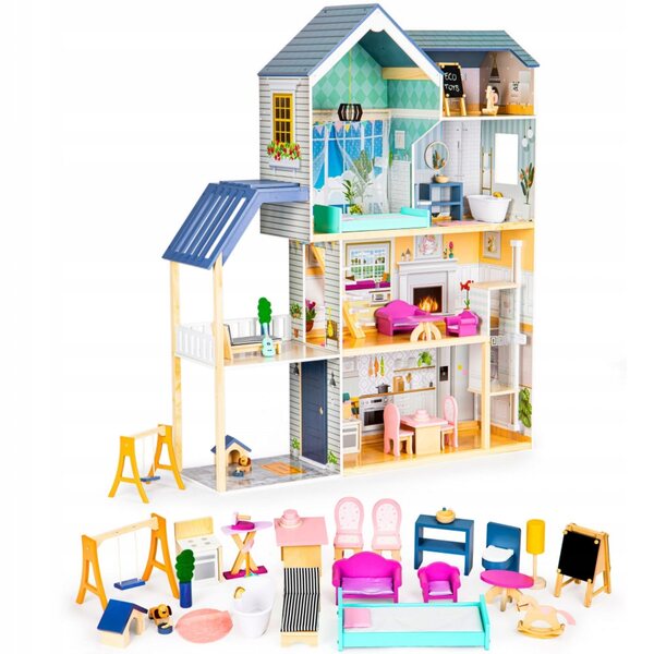 Dollhouse in legno grande 138 cm Rezydencja Maya 4 piani per bambini 3+
