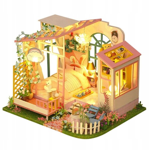 Habarri Dollhouse 032025 – DIY-Miniaturhaus mit rosa Loft
