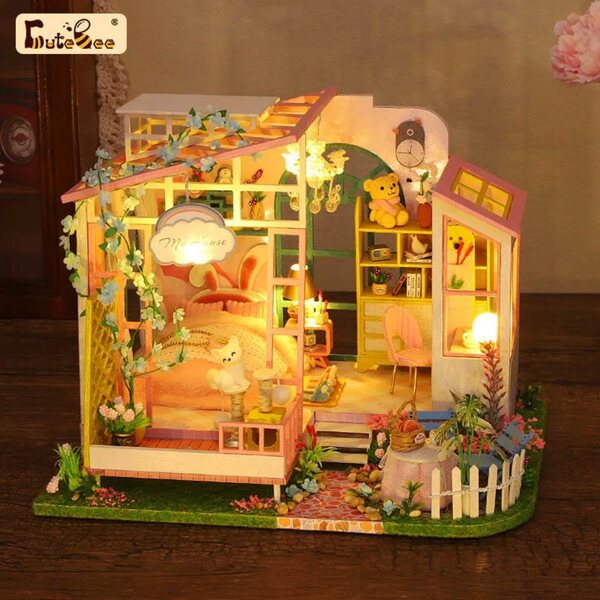 Habarri Dollhouse 032025 – DIY-Miniaturhaus mit rosa Loft