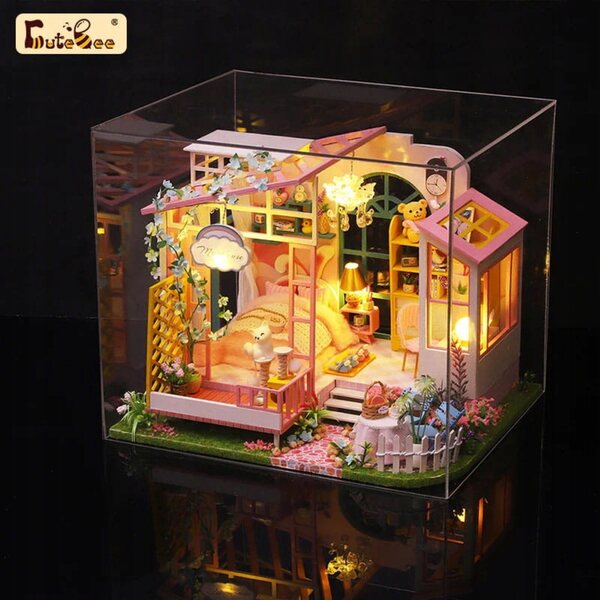 Habarri Dollhouse 032025 – DIY-Miniaturhaus mit rosa Loft