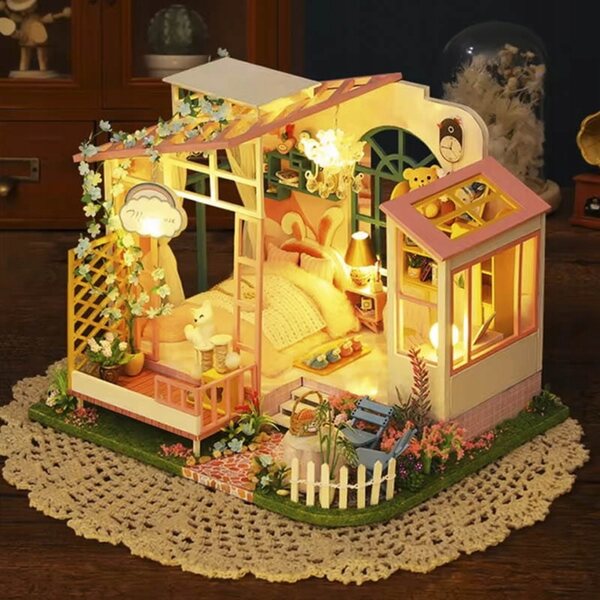 Habarri Dollhouse 032025 – DIY-Miniaturhaus mit rosa Loft