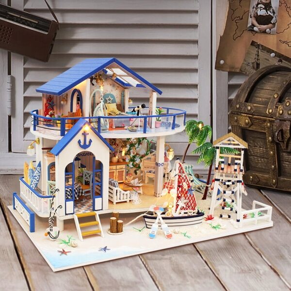 Casa delle bambole Habarri 01 Miniatura con LED, 22 cm, storia del mare