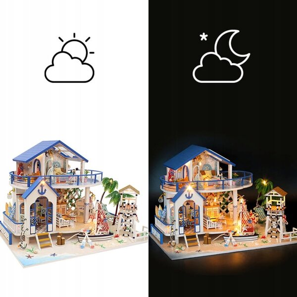 Puppenhaus Habarri 01 Miniatur mit LED, 22 cm, Geschichte des Meeres