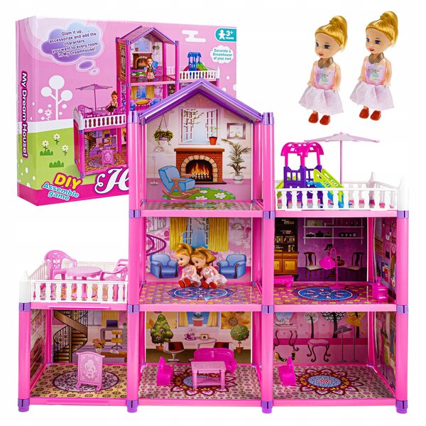 Click4TOYS My Dream House Großes Puppenhaus mit Möbeln und 2 Puppen, 60 cm