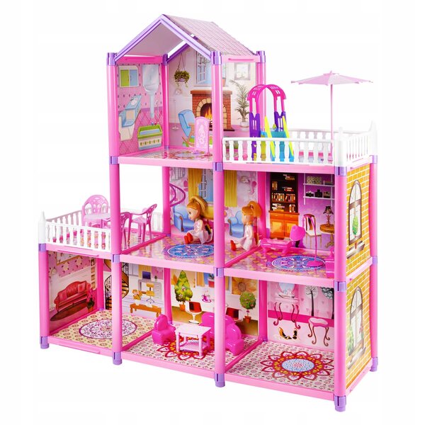 Click4TOYS My Dream House Großes Puppenhaus mit Möbeln und 2 Puppen, 60 cm