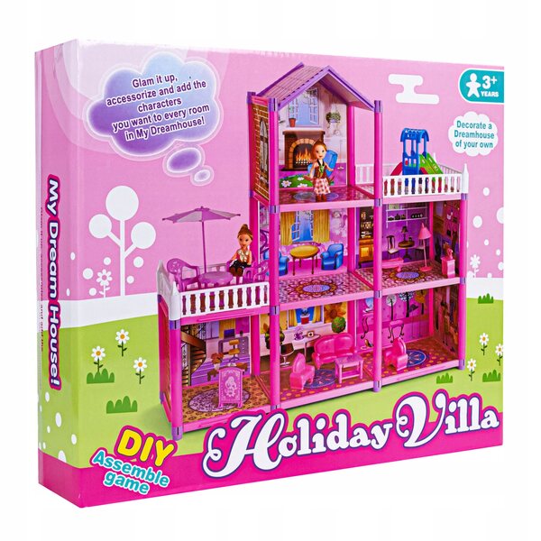 Click4TOYS My Dream House Großes Puppenhaus mit Möbeln und 2 Puppen, 60 cm