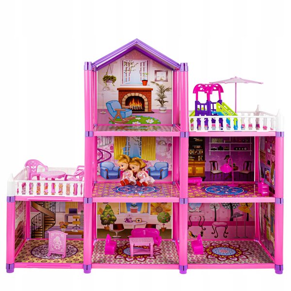 Click4TOYS My Dream House Großes Puppenhaus mit Möbeln und 2 Puppen, 60 cm