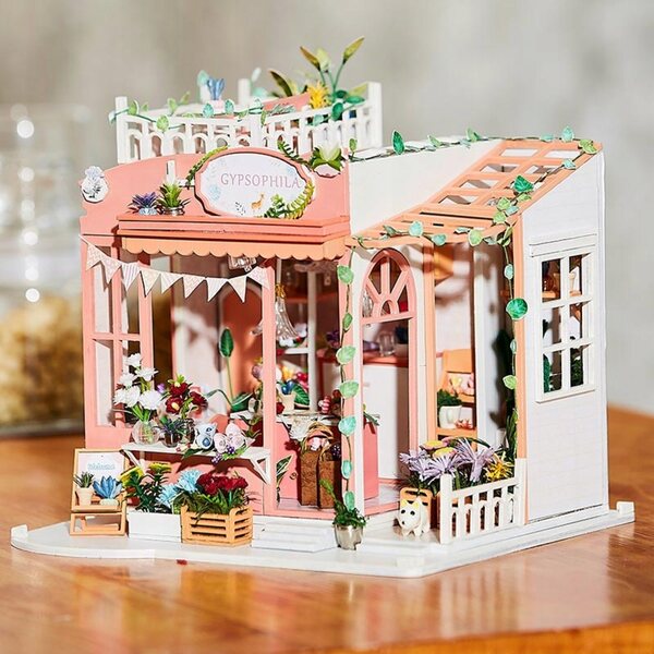 Habarri 01 8cm Puppenhaus mit LED-Beleuchtung und Holzelementen