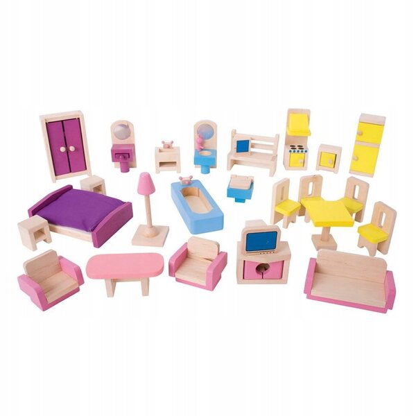 BigJigs Holzmöbel für Puppenhaus, 26 sichere farbige Teile