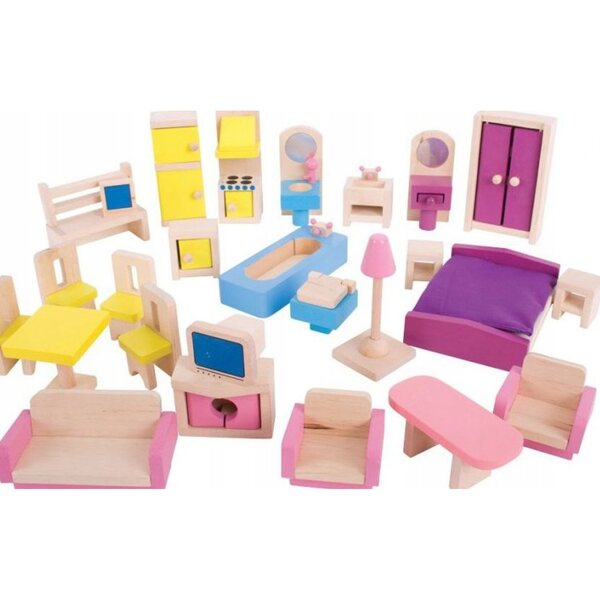 BigJigs Holzmöbel für Puppenhaus, 26 sichere farbige Teile