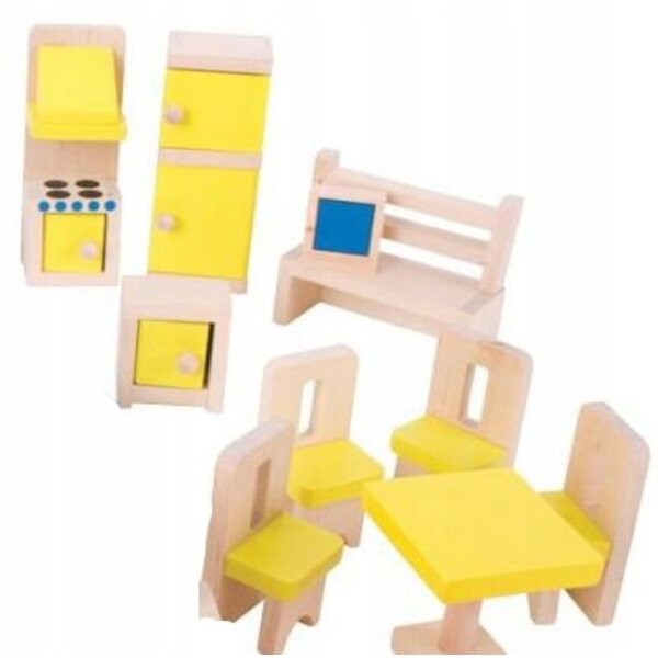 BigJigs Holzmöbel für Puppenhaus, 26 sichere farbige Teile
