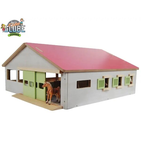 Kids Globe Stalla in legno 3 box e arena 1:32 per amanti dei cavalli
