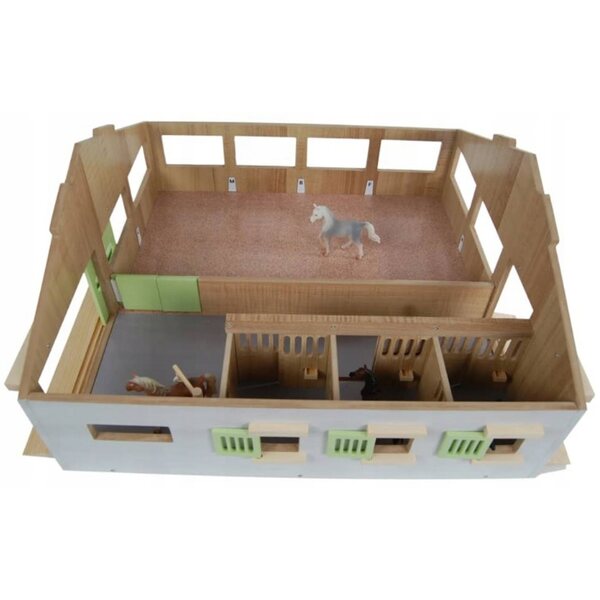 Kids Globe Stalla in legno 3 box e arena 1:32 per amanti dei cavalli