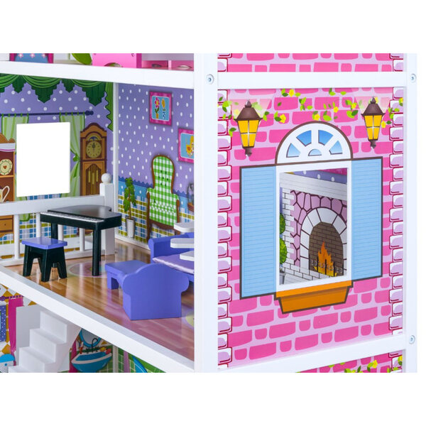 Casa delle bambole in legno Jokomisiada, grande, con illuminazione a LED, 124 cm