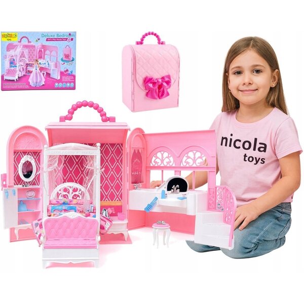 Casa delle bambole Nicola Toys Valigia rosa da 40 cm con mobili e accessori