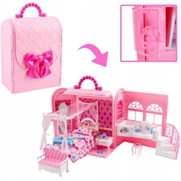 Casa delle bambole Nicola Toys Valigia rosa da 40 cm con mobili e accessori