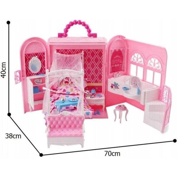 Casa delle bambole Nicola Toys Valigia rosa da 40 cm con mobili e accessori