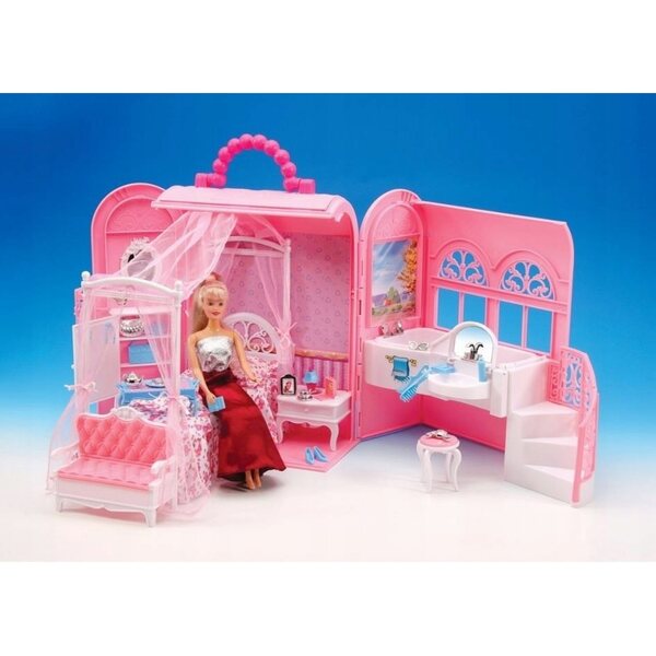 Casa delle bambole Nicola Toys Valigia rosa da 40 cm con mobili e accessori