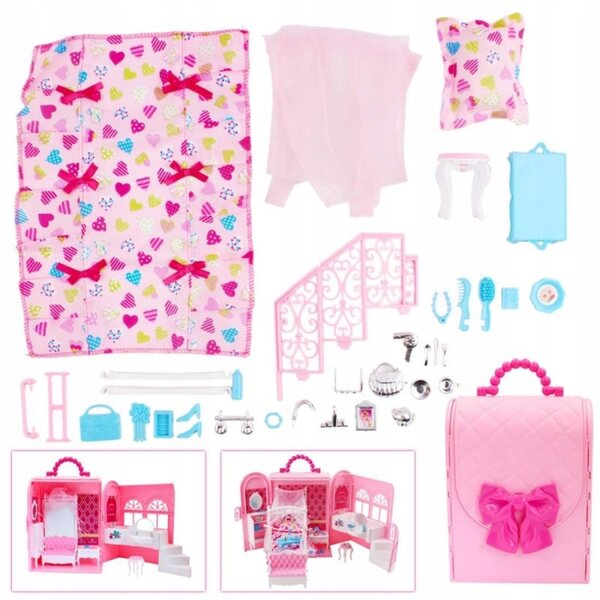 Casa delle bambole Nicola Toys Valigia rosa da 40 cm con mobili e accessori